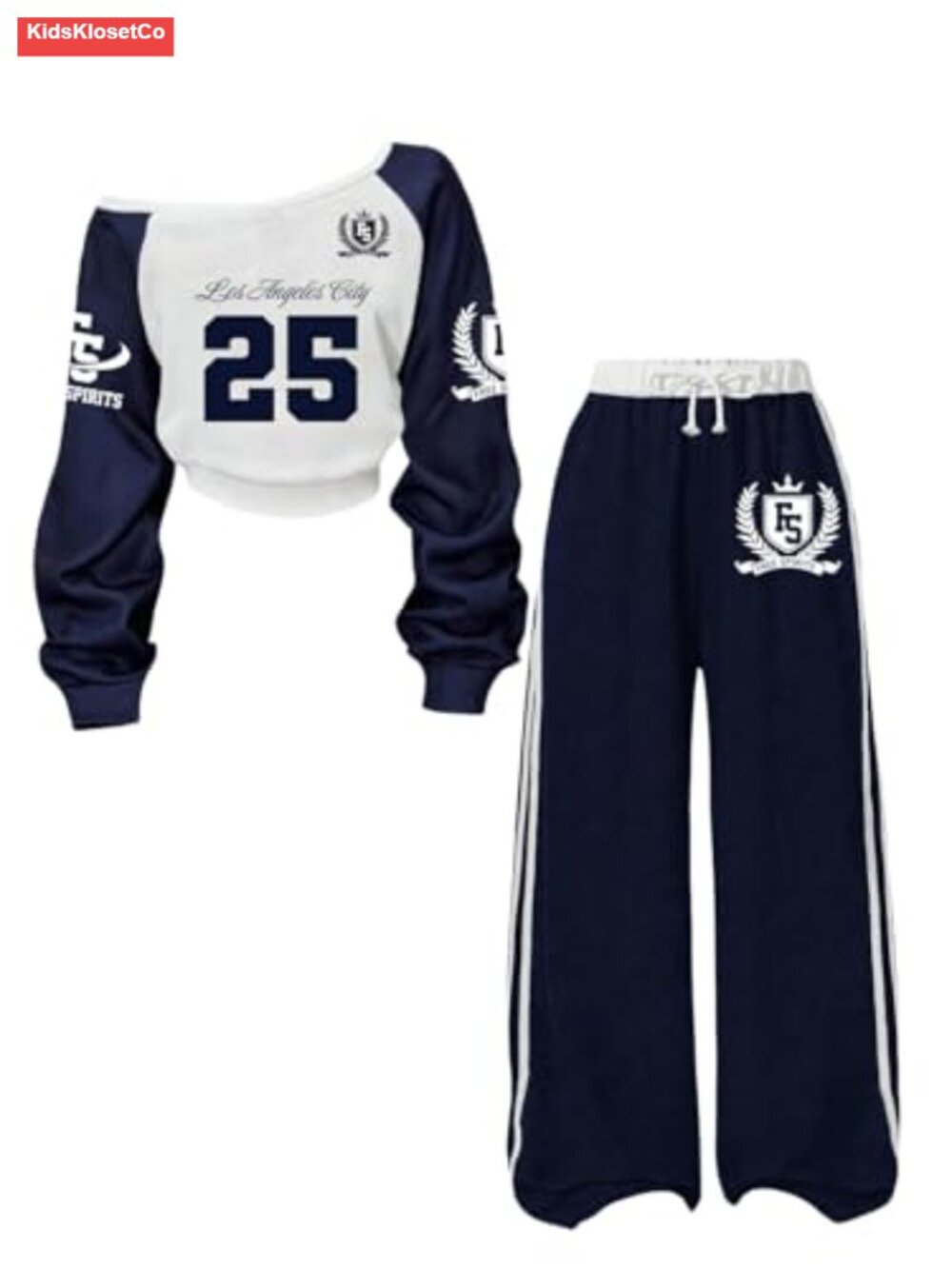 Girls 2-Piece Sweatsuit Set Off Shoulder Sweatshirt Wide Leg Sweatpants